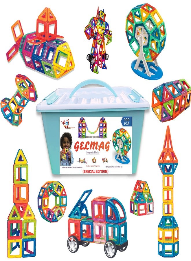 GIFT EQUALS LOVE Magnetic Building Set GELMAG Blocks - 100 Pcs Set Of Constructing And Creative Learning Educational Next-Generation Multicolor Toy For Kids With Storage Box - Image 1